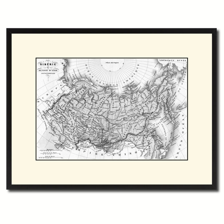 Siberia Russia Vintage BandW Map Canvas Print with Picture Frame  Wall Art Gift Ideas Image 1