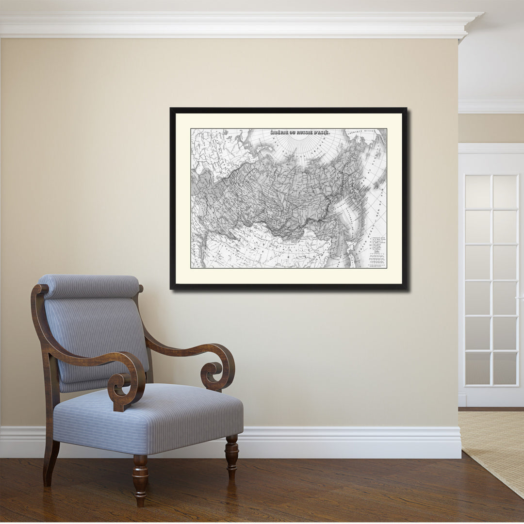 Siberia Russia Vintage BandW Map Canvas Print with Picture Frame  Wall Art Gift Ideas Image 2