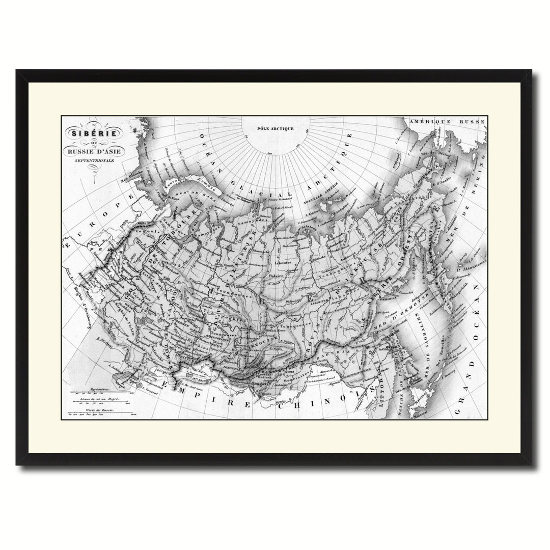 Siberia Russia Vintage BandW Map Canvas Print with Picture Frame  Wall Art Gift Ideas Image 3