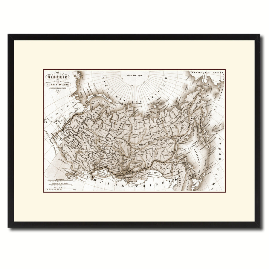 Siberia Russia Vintage Sepia Map Canvas Print with Picture Frame Gifts  Wall Art Decoration Image 1