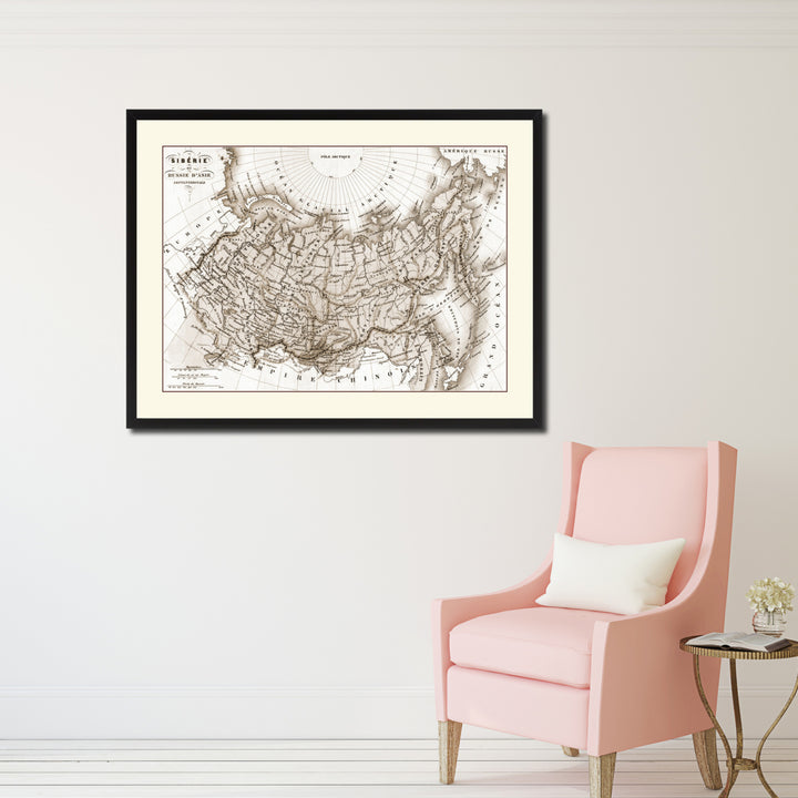 Siberia Russia Vintage Sepia Map Canvas Print with Picture Frame Gifts  Wall Art Decoration Image 2
