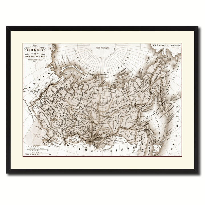 Siberia Russia Vintage Sepia Map Canvas Print with Picture Frame Gifts  Wall Art Decoration Image 3