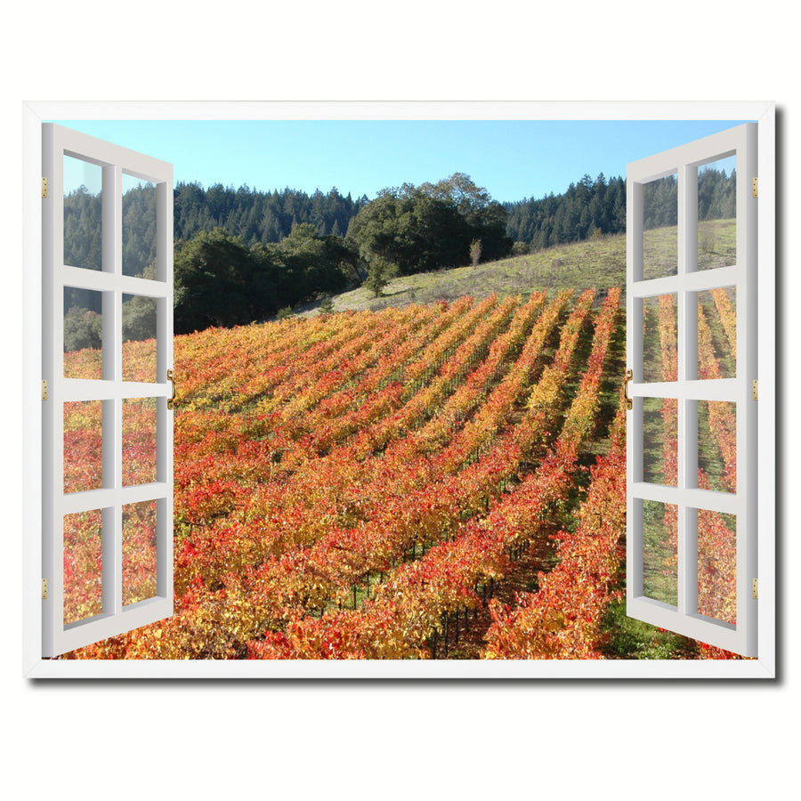 Sonoma Vineyards California Picture 3D French Window Canvas Print  Wall Frame Image 1