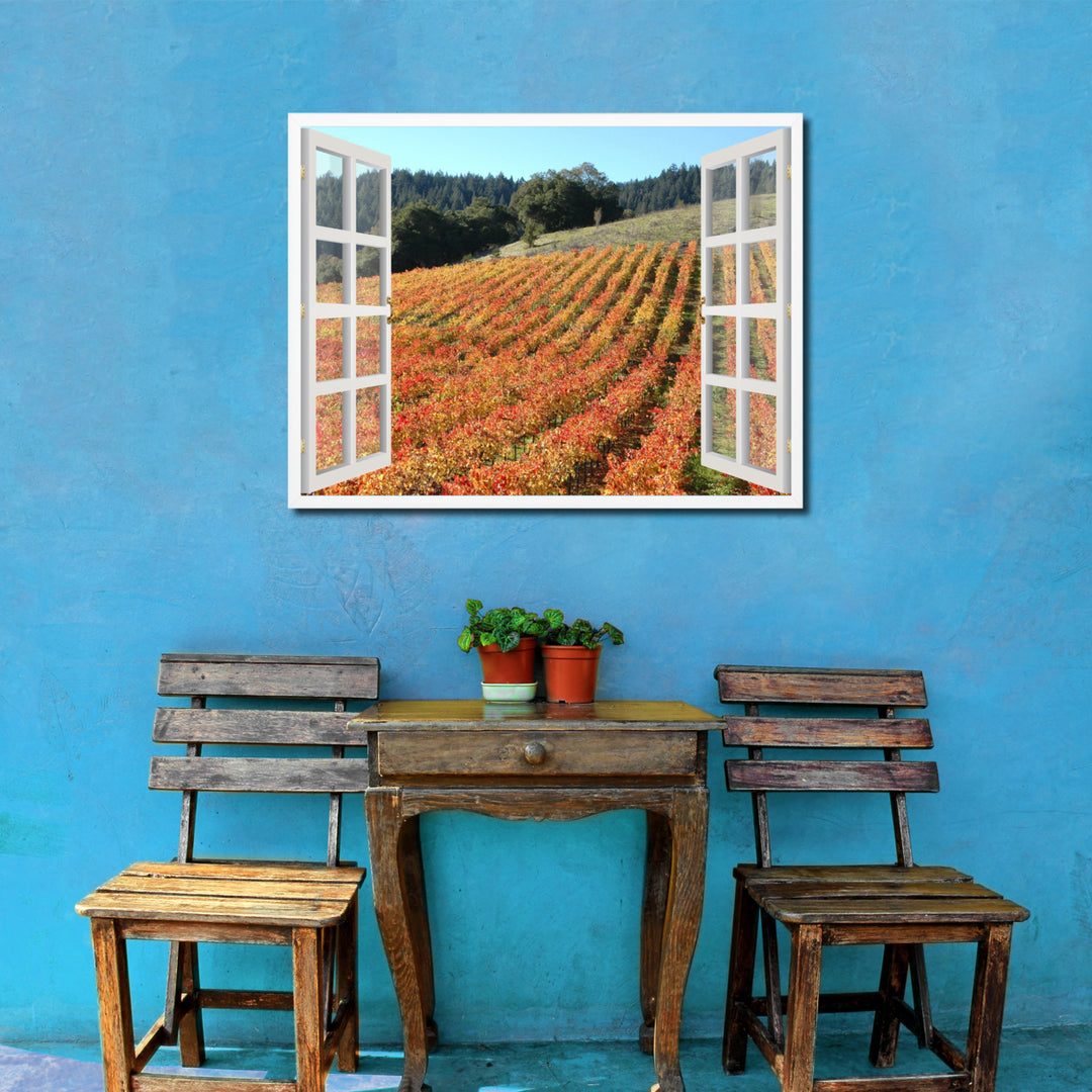 Sonoma Vineyards California Picture 3D French Window Canvas Print  Wall Frame Image 2