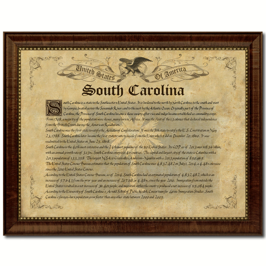 South Carolina State Vintage History Flag Canvas Print with Picture Frame  Wall Art Decoration Gift Ideas Image 1