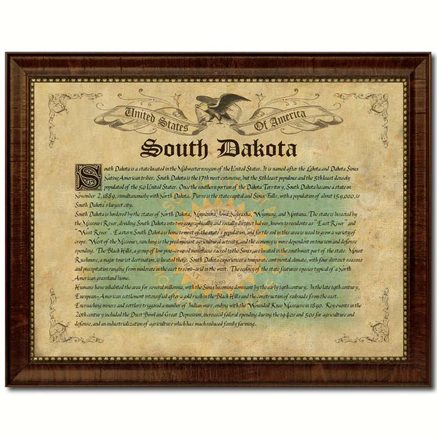 South Dakota State Vintage History Flag Canvas Print with Picture Frame  Wall Art Decoration Gift Ideas Image 1