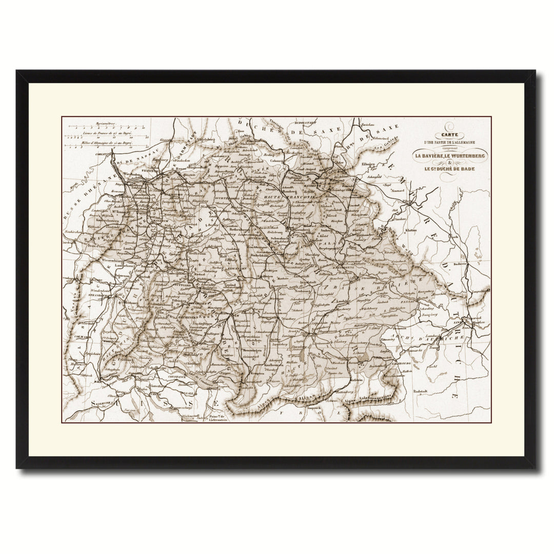 Southern Germany: Bavaria Wurttemberg Hesse Vintage Sepia Map Canvas Print Custom Picture Frame Wall Art  Gift Ideas Image 3