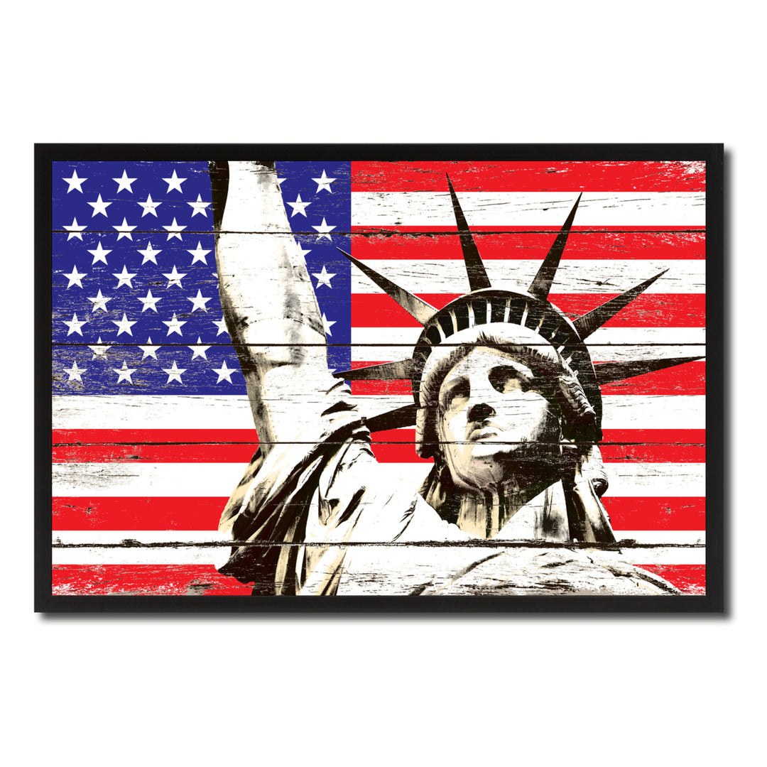 Statue of Liberty American Flag Canvas Print with Picture Frame  Wall Art Gifts Image 1