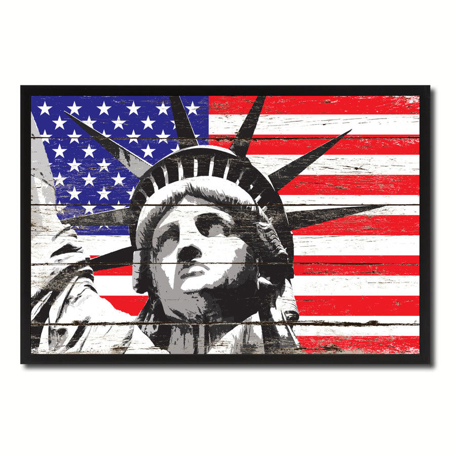 Statue of Liberty Flag Canvas Print with Picture Frame  Wall Art Gifts Image 1