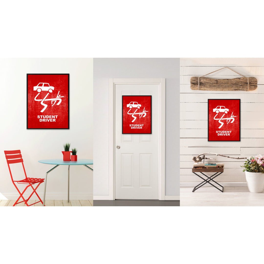 Student Driver Funny Sign Red Print on Canvas Picture Frame  Wall Art Gifts 91930 Image 2