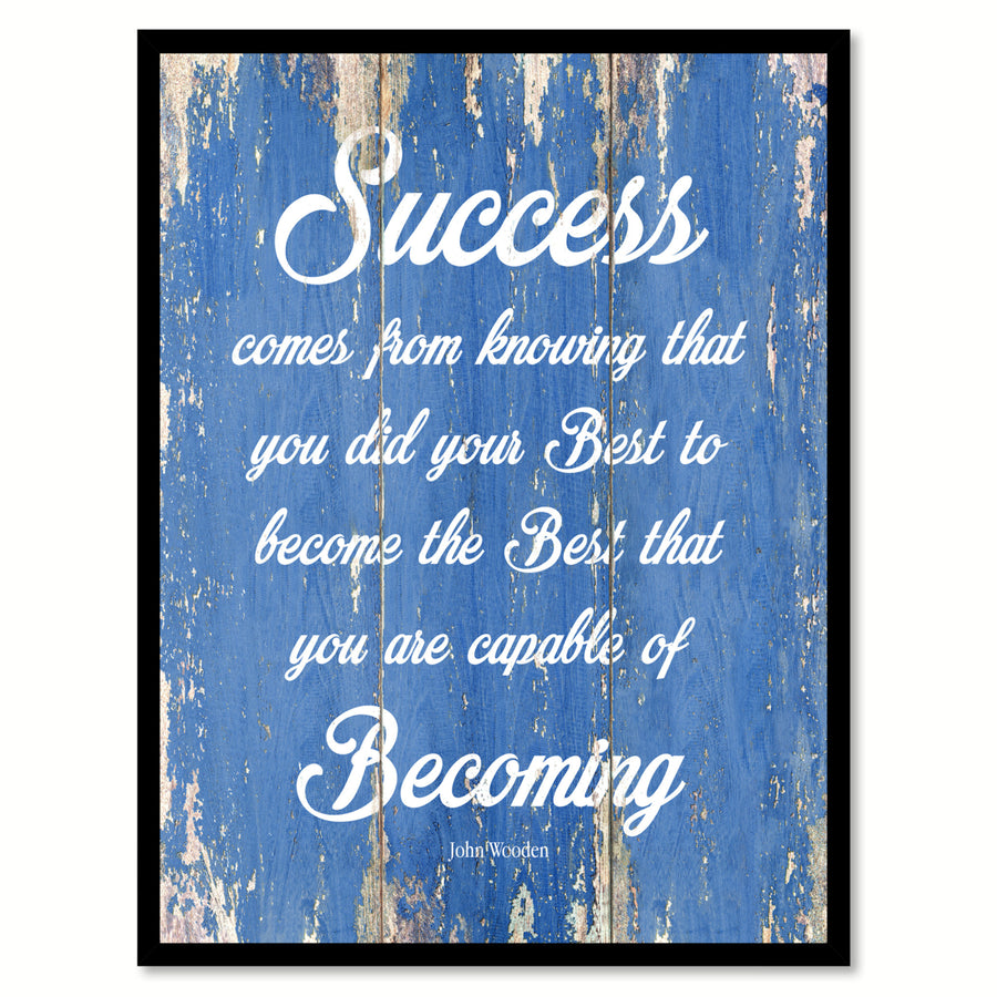 Success Comes From Knowing John Wooden Saying Canvas Print with Picture Frame  Wall Art Gifts Image 1