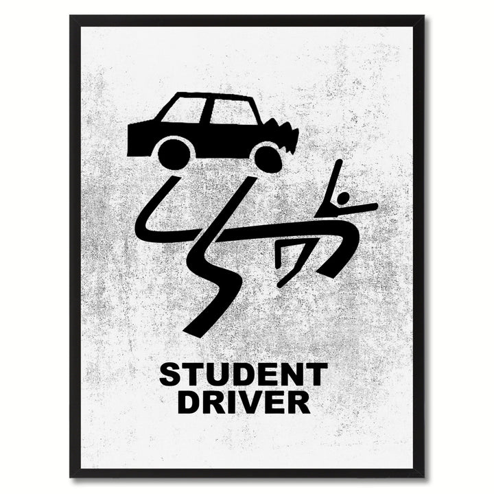 Student Driver Funny Sign White Print on Canvas Picture Frame  Wall Art Gifts 91919 Image 1