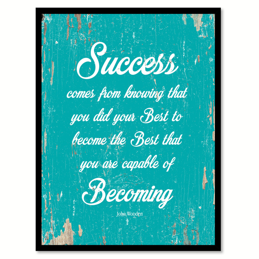 Success Comes From Knowing John Wooden Saying Canvas Print with Picture Frame  Wall Art Gifts Image 1