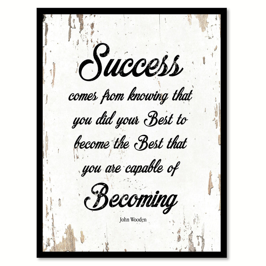 Success Comes From Knowing John Wooden Saying Canvas Print with Picture Frame  Wall Art Gifts Image 1