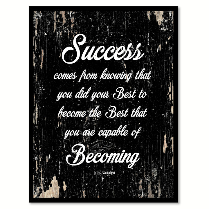 Success Comes From Knowing John Wooden Saying Canvas Print with Picture Frame  Wall Art Gifts Image 1