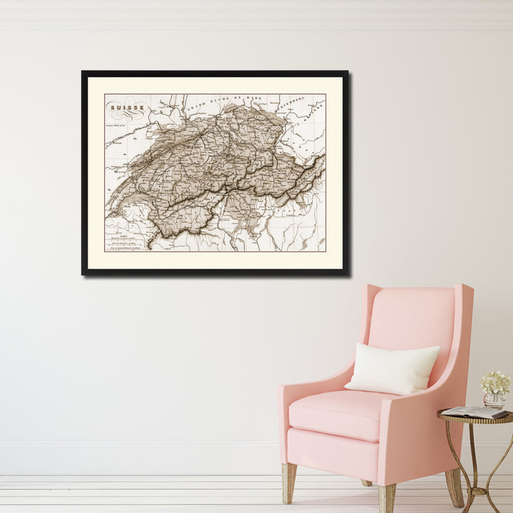 Switzerland Vintage Sepia Map Canvas Print with Picture Frame Gifts  Wall Art Decoration Image 2
