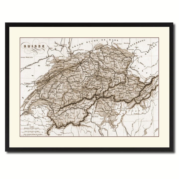 Switzerland Vintage Sepia Map Canvas Print with Picture Frame Gifts  Wall Art Decoration Image 3