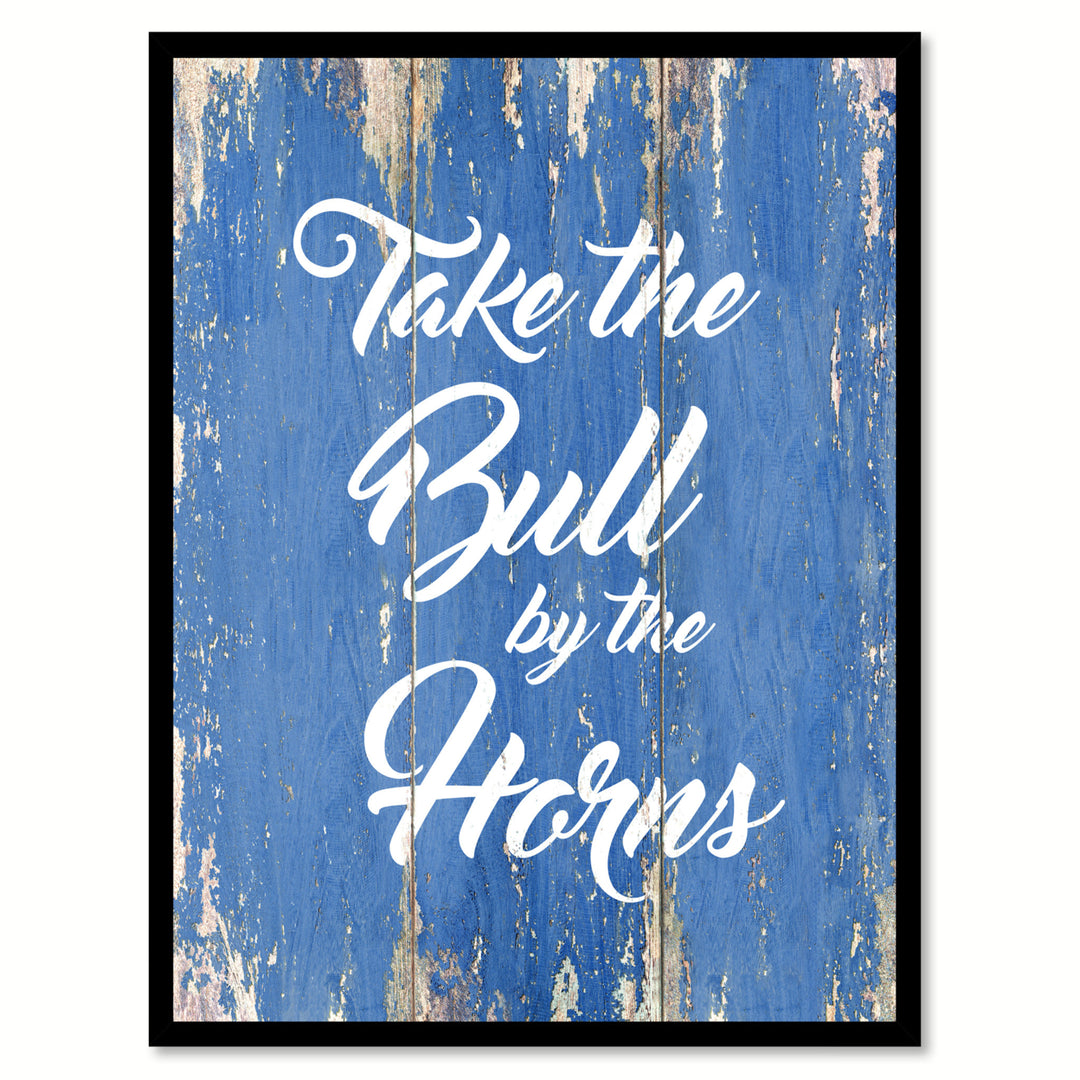 Take The Bull By The Horns Saying Canvas Print with Picture Frame  Wall Art Gifts Image 1
