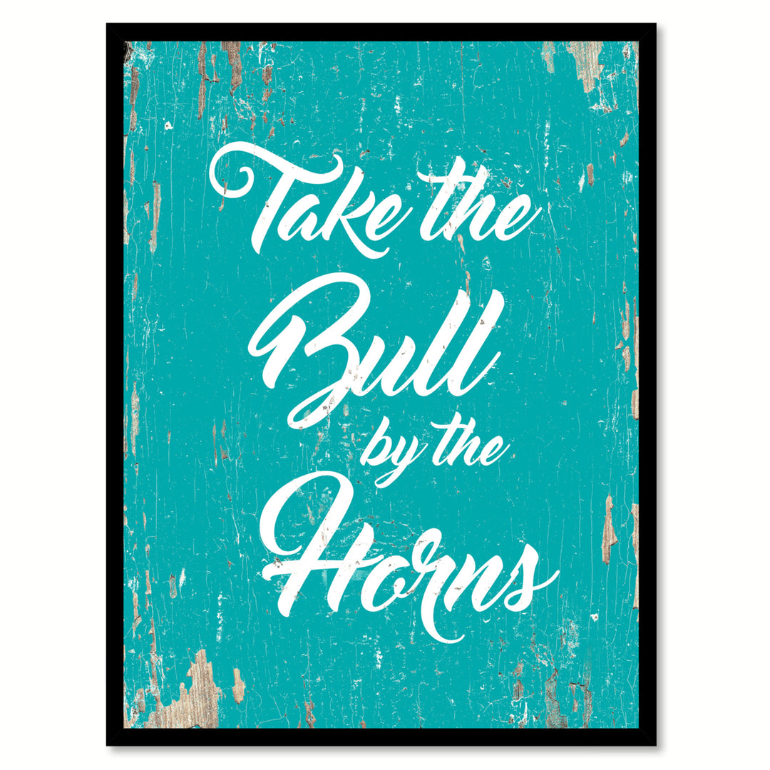 Take The Bull By The Horns Saying Canvas Print with Picture Frame  Wall Art Gifts Image 2