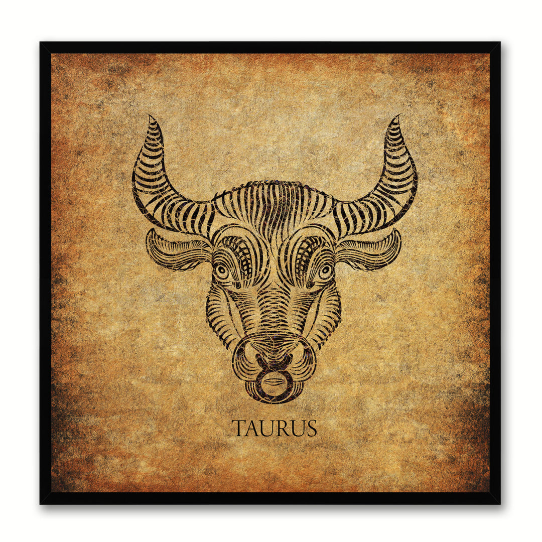 Taurus Horoscope Brown Canvas Print with Black Custom Frame Image 1
