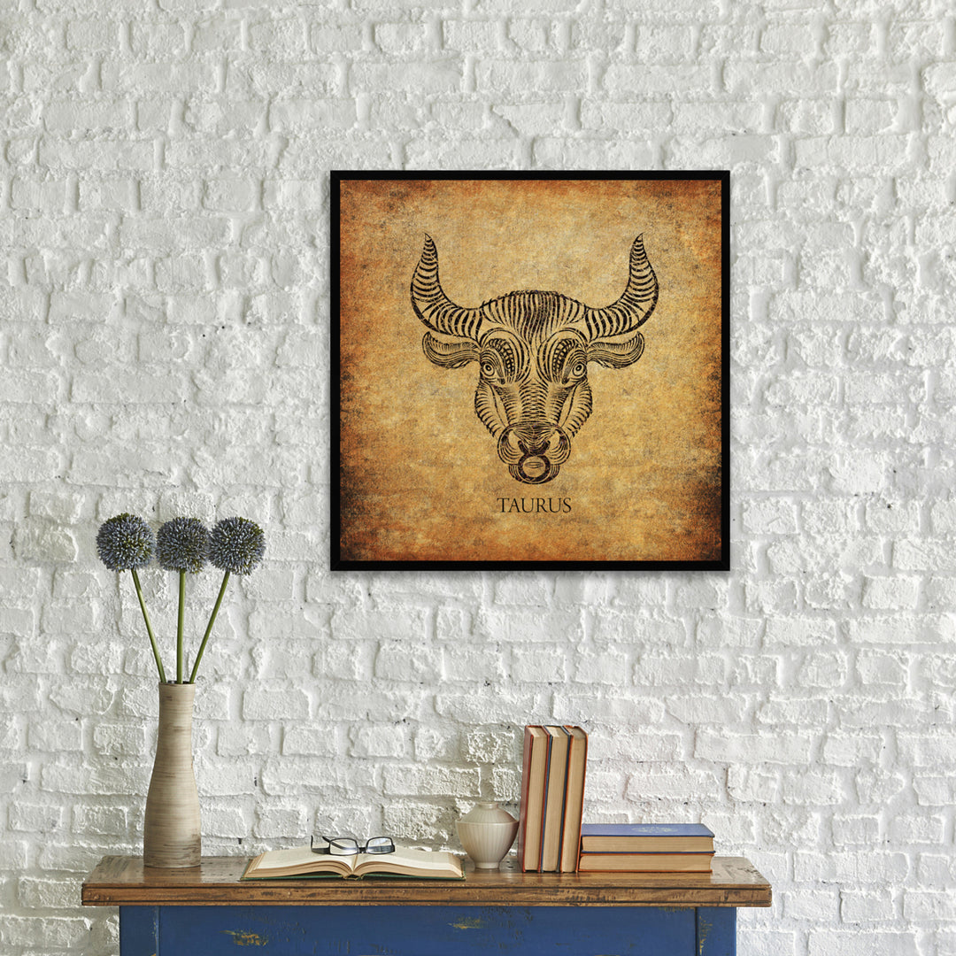 Taurus Horoscope Brown Canvas Print with Black Custom Frame Image 2
