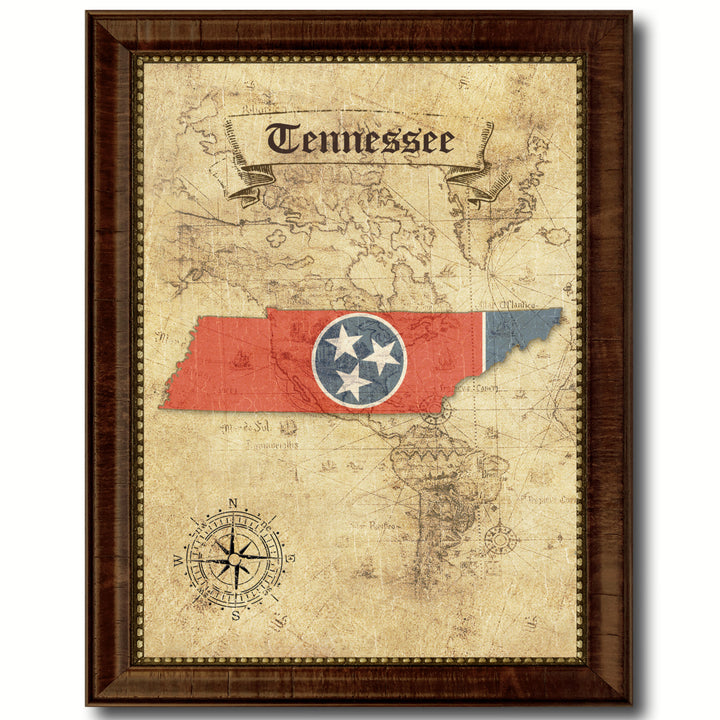 Tennessee State Flag  Vintage Map Canvas Print with Picture Frame  Wall Art Decoration Gift Ideas Image 1