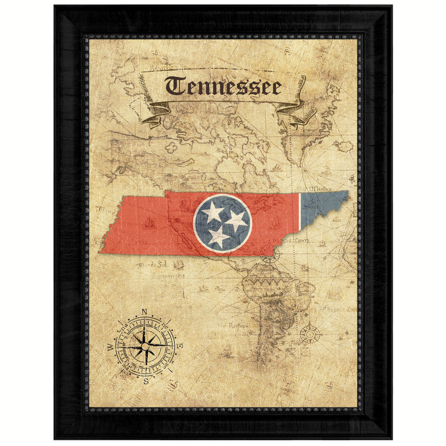Tennessee State Flag  Vintage Map Canvas Print with Picture Frame  Wall Art Decoration Gift Ideas Image 1