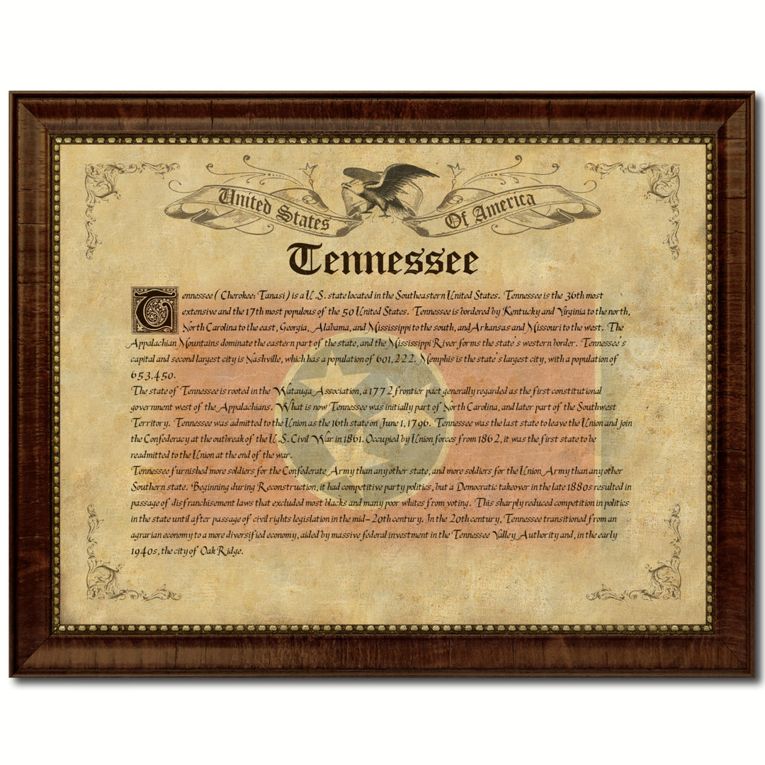 Tennessee State Vintage History Flag Canvas Print with Picture Frame  Wall Art Decoration Gift Ideas Image 1