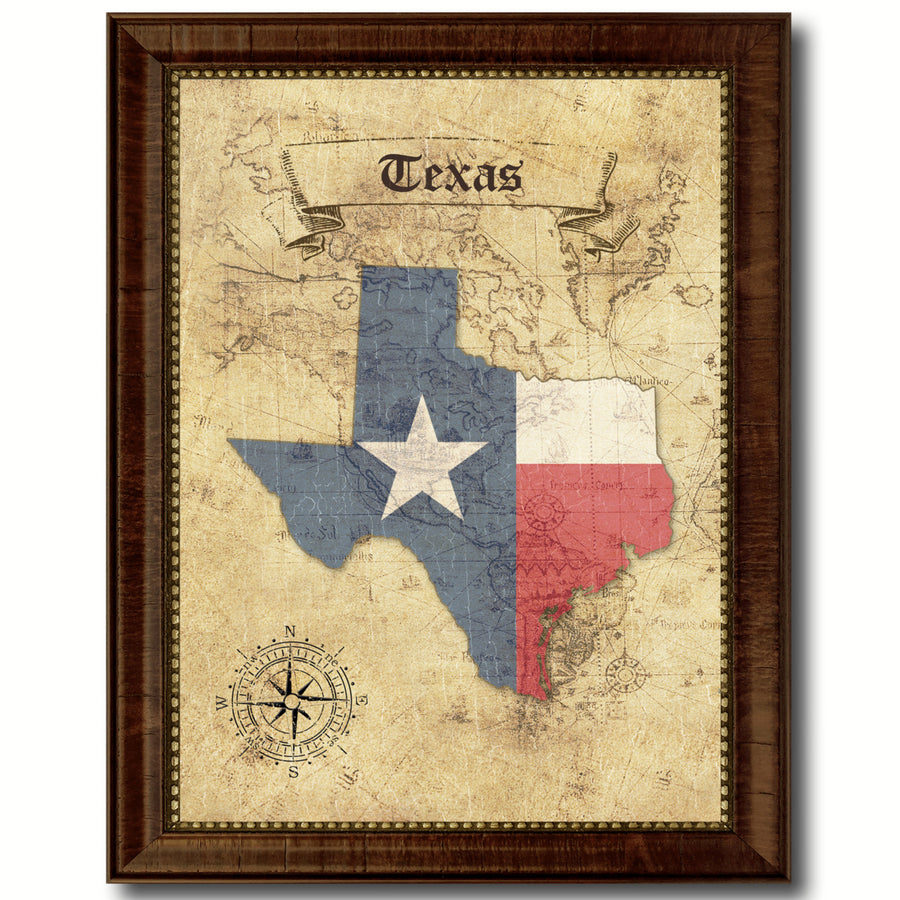 Texas State Flag  Vintage Map Canvas Print with Picture Frame  Wall Art Decoration Gift Ideas Image 1