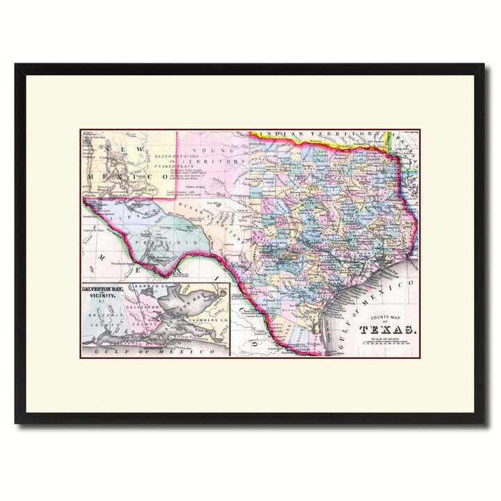 Texas Vintage Antique Map Wall Art  Gift Ideas Canvas Print Custom Picture Frame Image 1