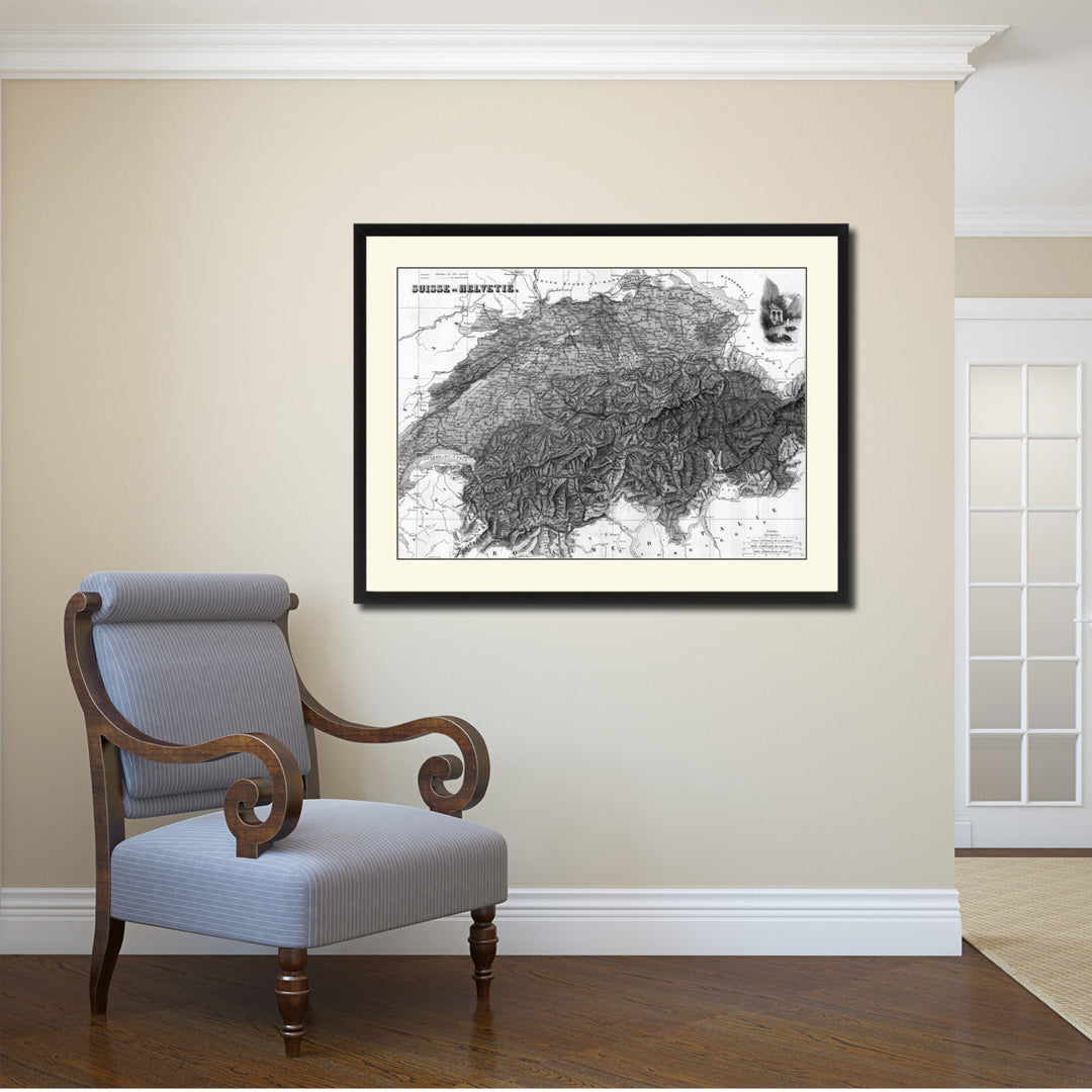 Texas Vintage BandW Map Canvas Print with Picture Frame  Wall Art Gift Ideas Image 2