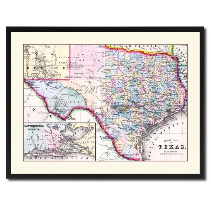 Texas Vintage Antique Map Wall Art  Gift Ideas Canvas Print Custom Picture Frame Image 3