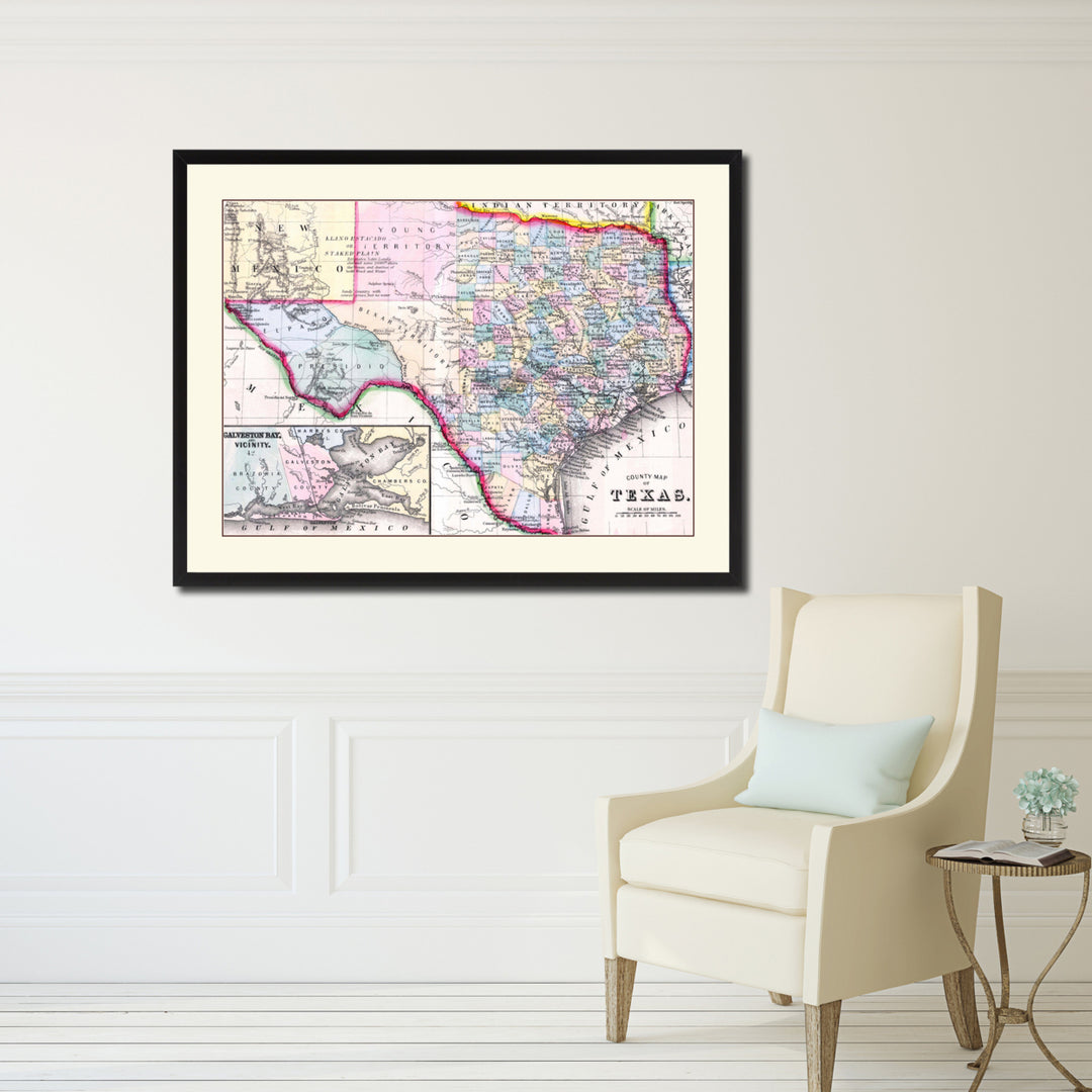 Texas Vintage Antique Map Wall Art  Gift Ideas Canvas Print Custom Picture Frame Image 5