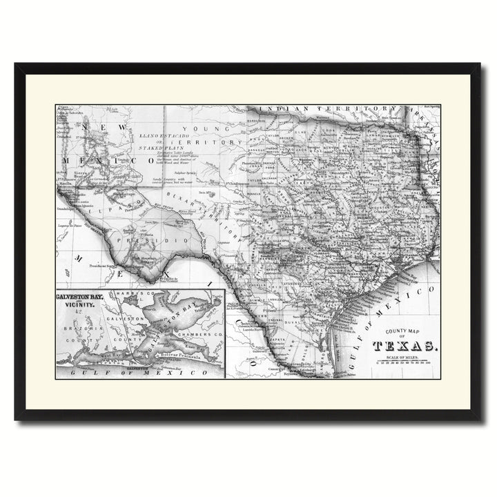 Texas Vintage BandW Map Canvas Print with Picture Frame  Wall Art Gift Ideas Image 3