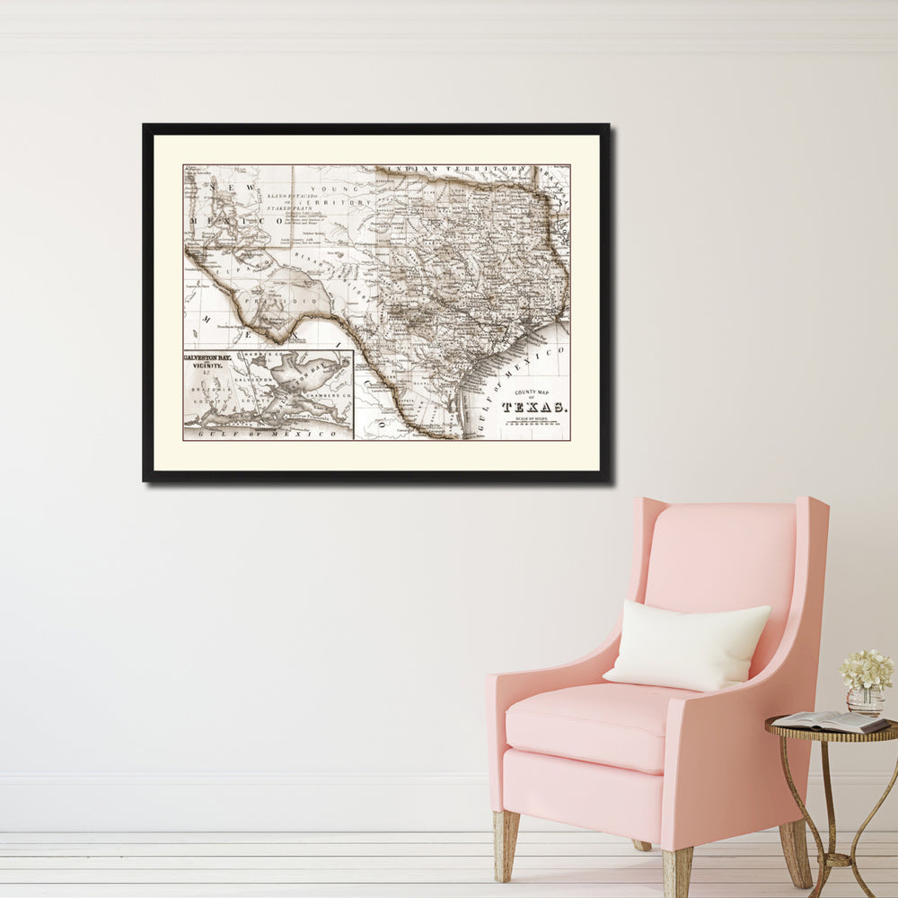 Texas Vintage Sepia Map Canvas Print with Picture Frame Gifts  Wall Art Decoration Image 2