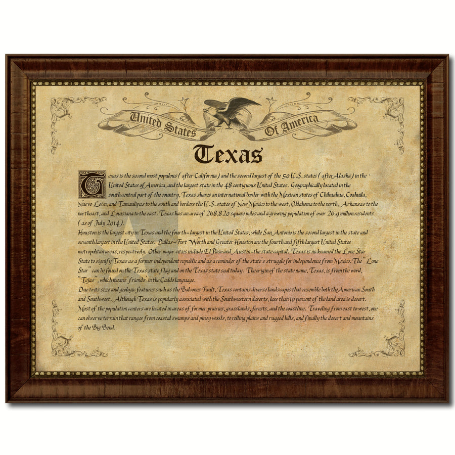 Texas State Vintage History Flag Canvas Print with Picture Frame  Wall Art Decoration Gift Ideas Image 1