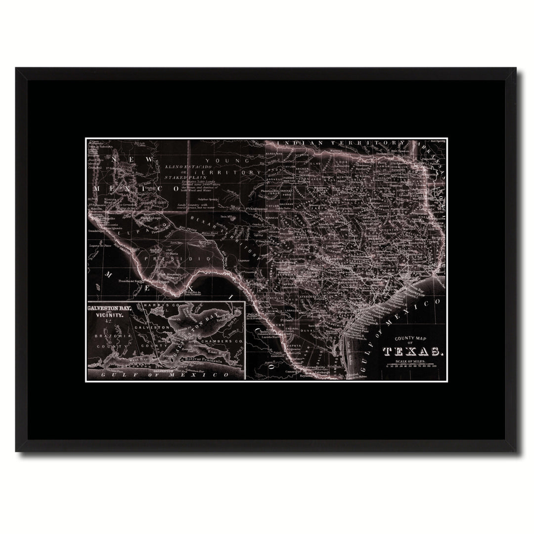 Texas Vintage Vivid Sepia Map Canvas Print with Picture Frame  Wall Art Decoration Gifts Image 1