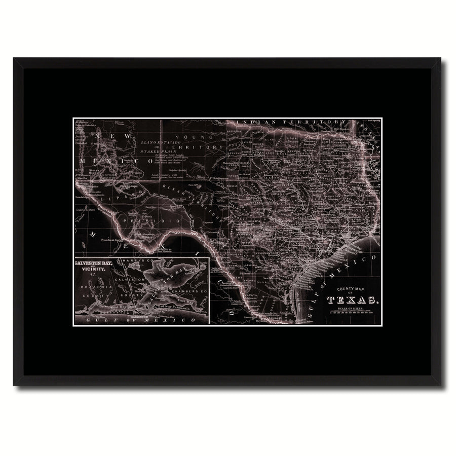 Texas Vintage Vivid Sepia Map Canvas Print with Picture Frame  Wall Art Decoration Gifts Image 1