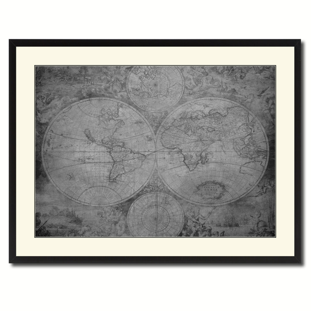 The World Circa Vintage BandW Map Canvas Print with Picture Frame  Wall Art Gift Ideas Image 3