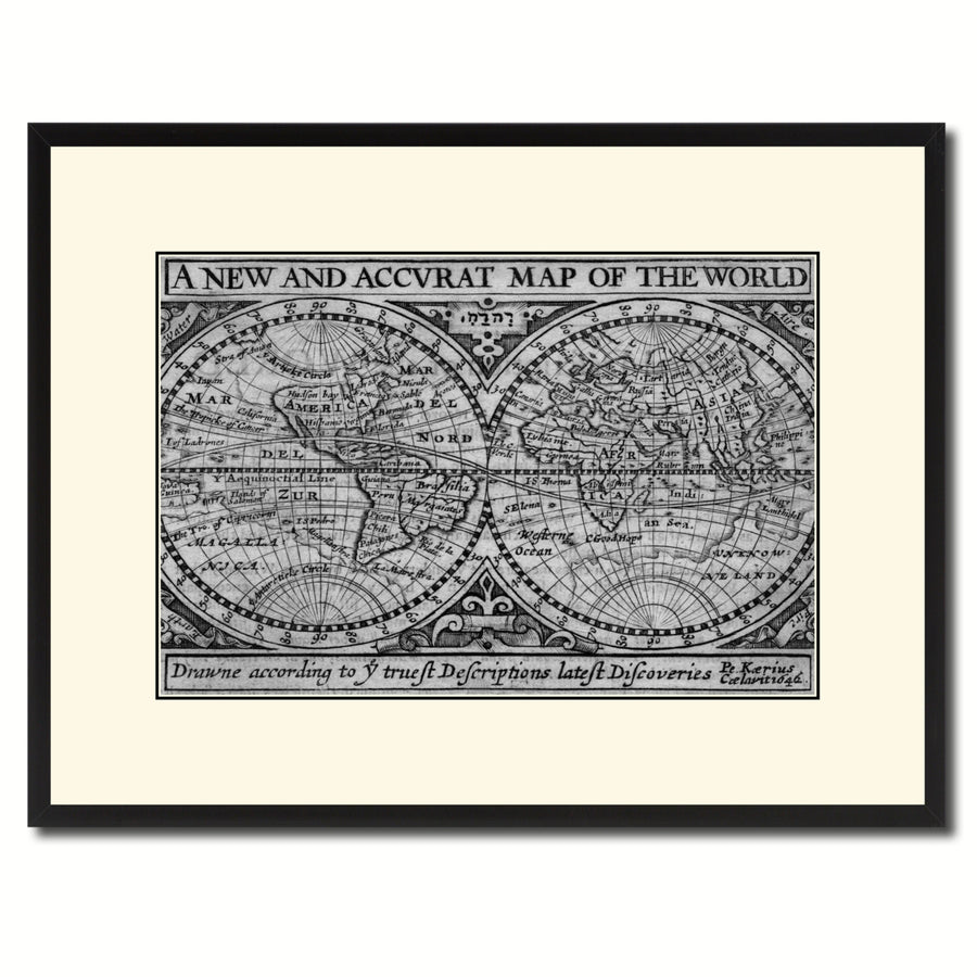 The World Vintage BandW Map Canvas Print with Picture Frame  Wall Art Gift Ideas Image 1