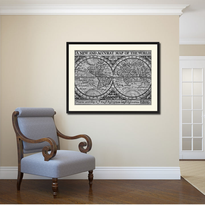 The World Vintage BandW Map Canvas Print with Picture Frame  Wall Art Gift Ideas Image 2