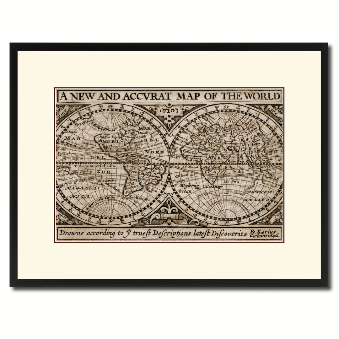 The World Vintage Sepia Map Canvas Print with Picture Frame Gifts  Wall Art Decoration Image 1