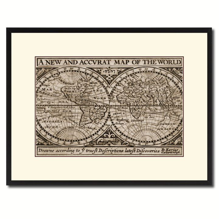 The World Vintage Sepia Map Canvas Print with Picture Frame Gifts  Wall Art Decoration Image 1