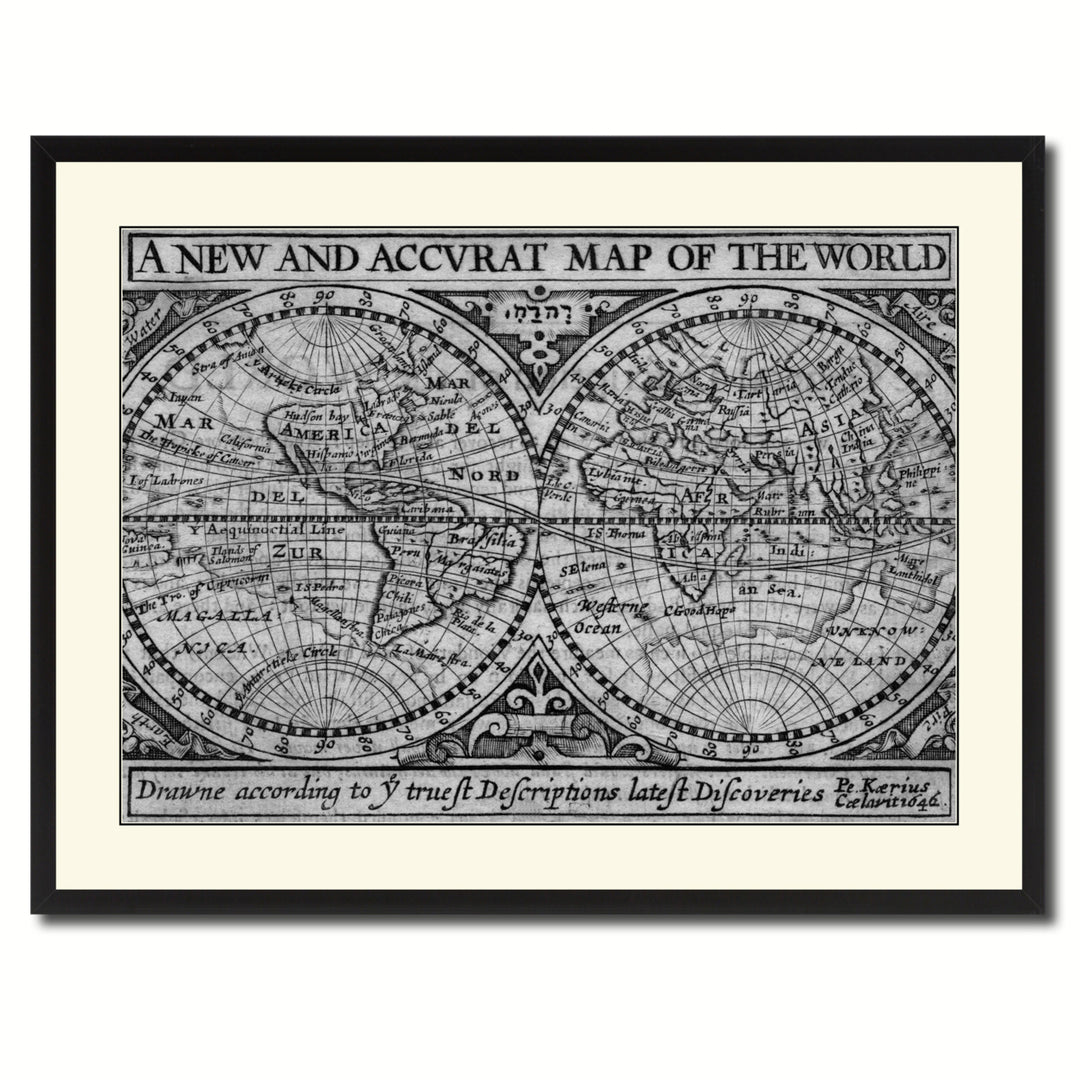 The World Vintage BandW Map Canvas Print with Picture Frame  Wall Art Gift Ideas Image 3