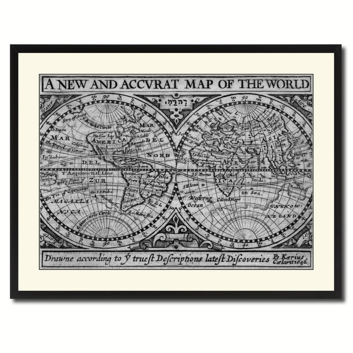 The World Vintage BandW Map Canvas Print with Picture Frame  Wall Art Gift Ideas Image 3