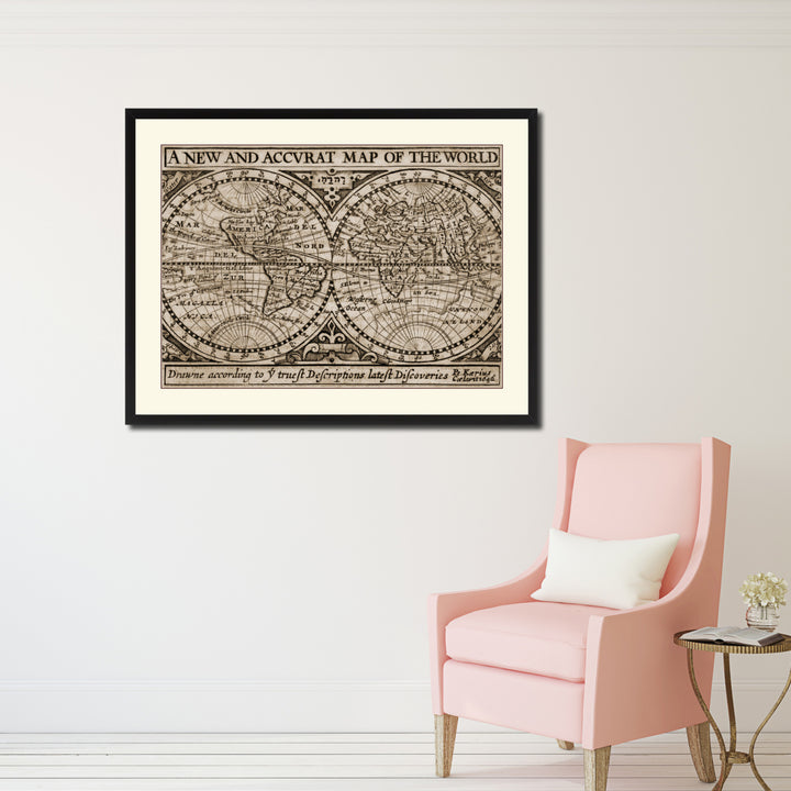 The World Vintage Sepia Map Canvas Print with Picture Frame Gifts  Wall Art Decoration Image 2