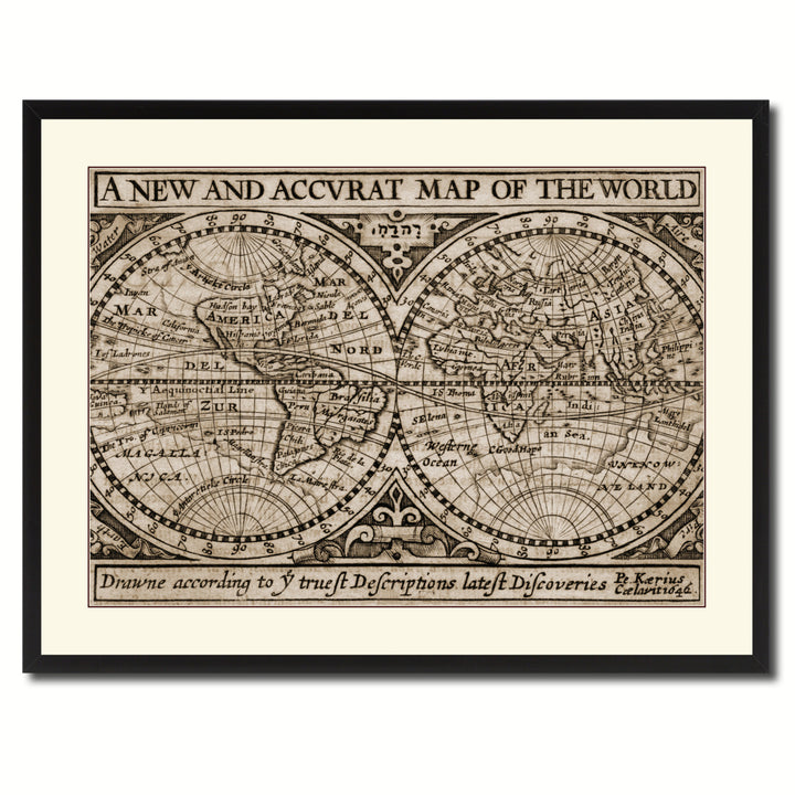 The World Vintage Sepia Map Canvas Print with Picture Frame Gifts  Wall Art Decoration Image 3