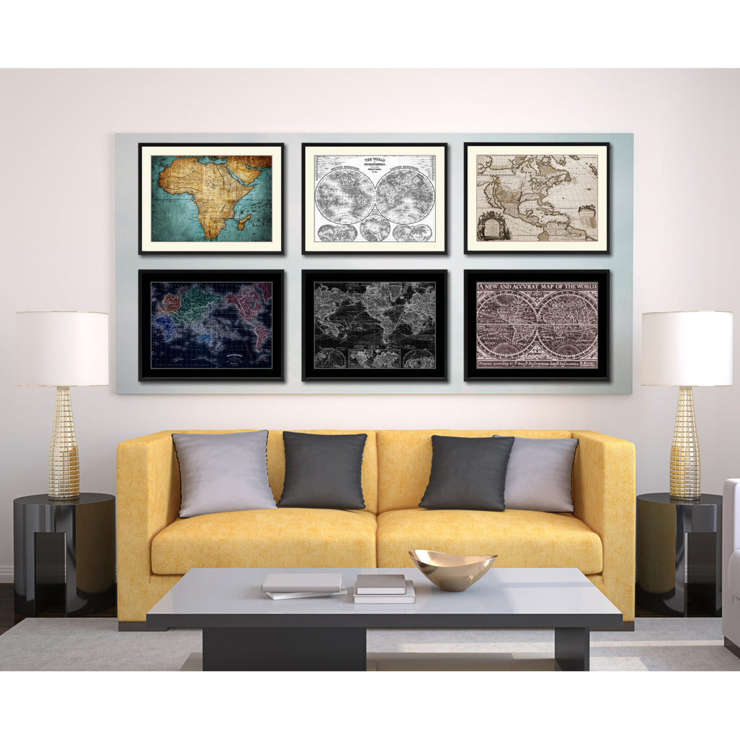 The World Vintage Vivid Sepia Map Canvas Print with Picture Frame  Wall Art Decoration Gifts Image 5