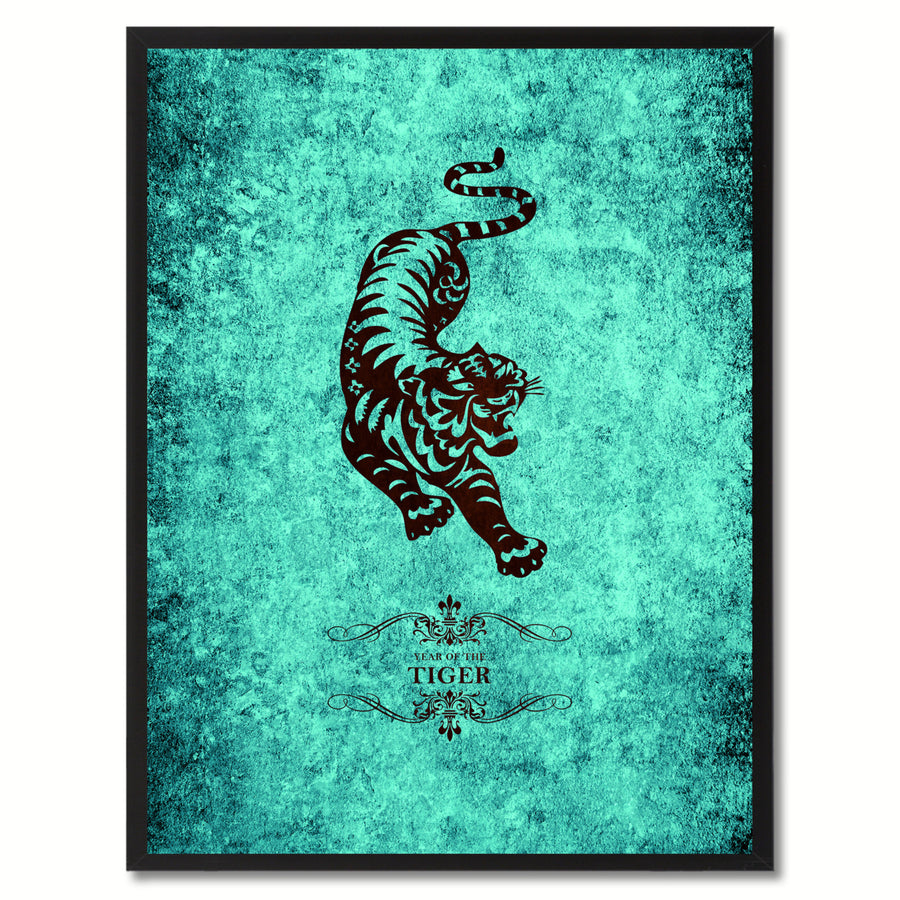 Tiger Chinese Zodiac Canvas Print with Black Picture Frame  Wall Art Gift Image 1