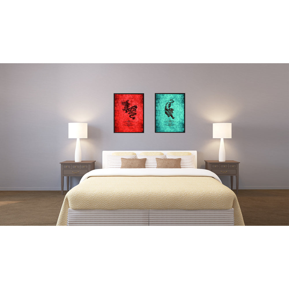 Tiger Chinese Zodiac Canvas Print with Black Picture Frame  Wall Art Gift Image 2